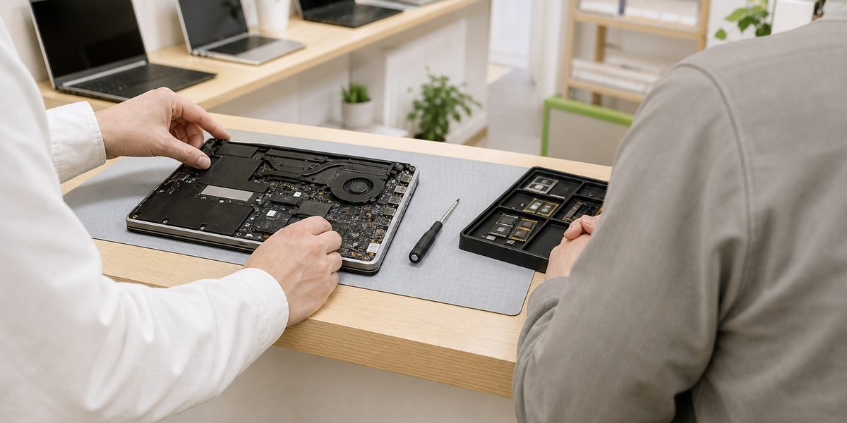 ノートパソコンを分解して修理・部品交換をしているところ